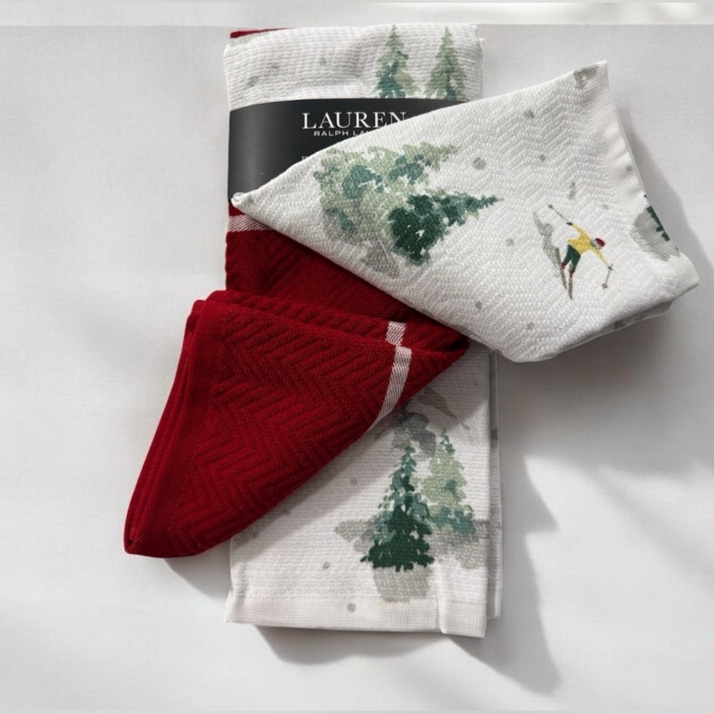 Ralph Lauren Kitchen Dish Towels Snowy House Christmas 17" × 28" 3
Pack